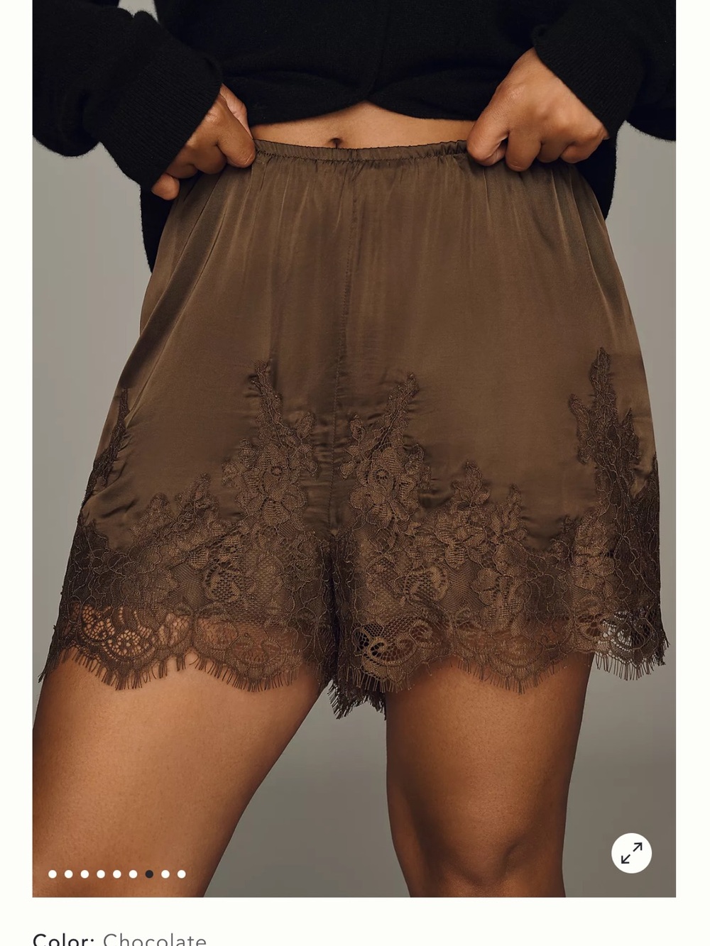 Anthropologie Silky Lace-Trim Shorts in Chocolate size Large